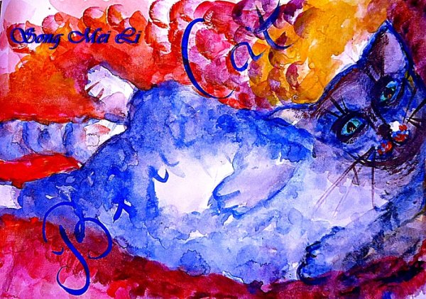 Девушка в синем с котом