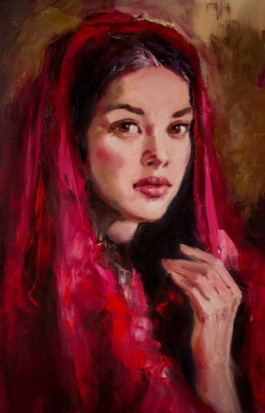 Картина девушка в красной косынке