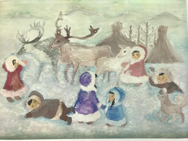 Живопись олени в упряжке