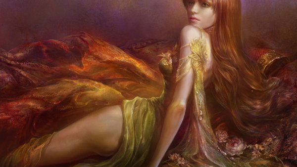 Девушка в желтом платье арт