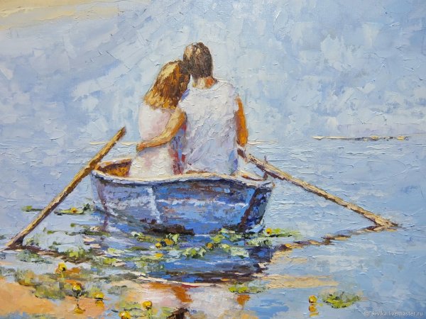 Влюбленные в лодке живопись