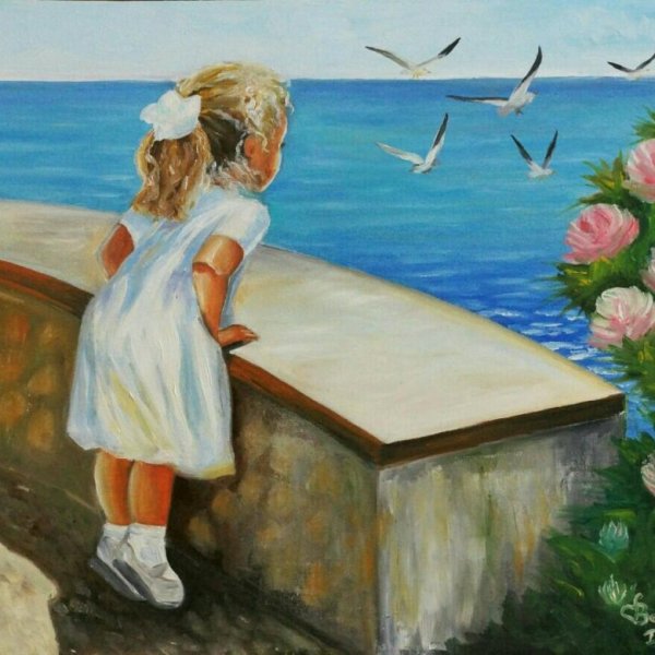 Девочка и море картина маслом