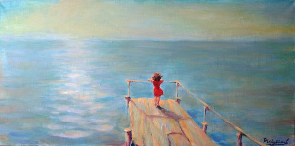 Картина девушка на пирсе