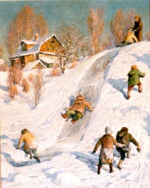 Кустодиев катание с горы