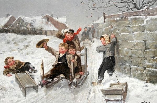 Советская живопись дети на санках