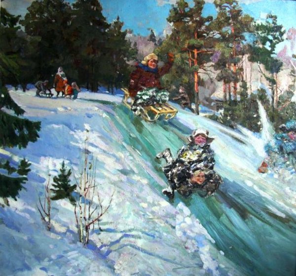 Катание с горок живопись