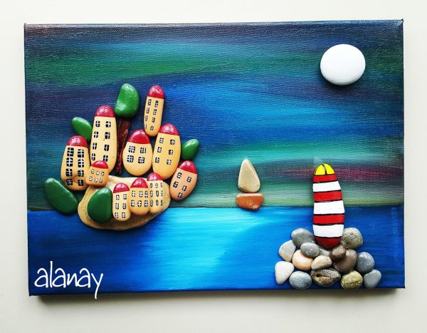 Панно из камней морских домики