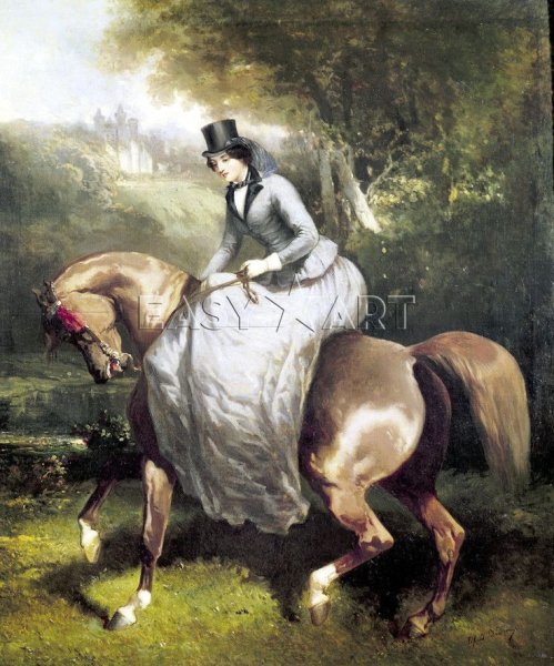 Картина дама на коне с собакой