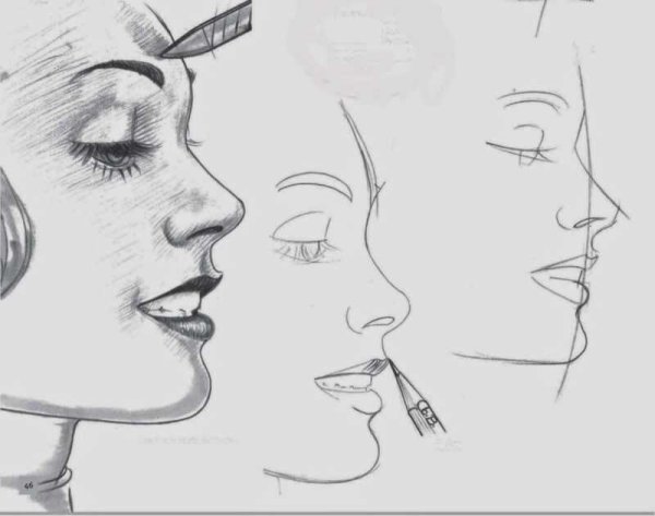 Нос в профиль карандашом