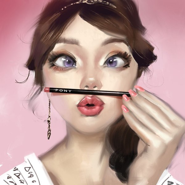 Нарисованная девушка краситься