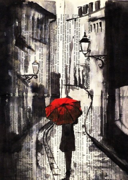 Красный зонт в живописи