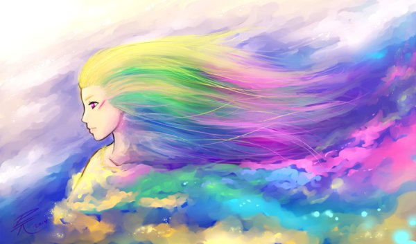 Девушка с радужными волосами арт