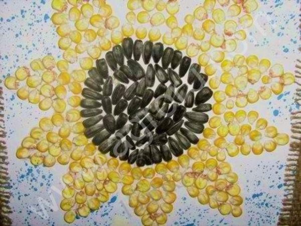 Аппликация из семян на пластилине