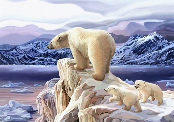 Пейзаж с белым медведем