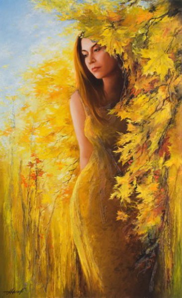 Девушка осень живопись