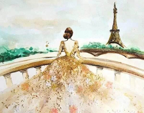 Девушка в пышном платье акварель