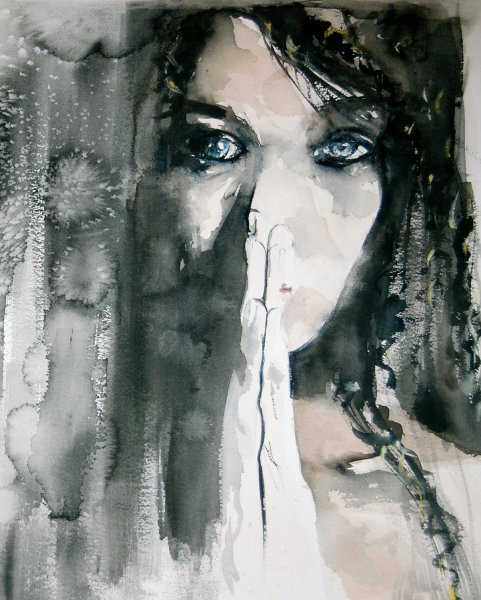 Печаль акварель