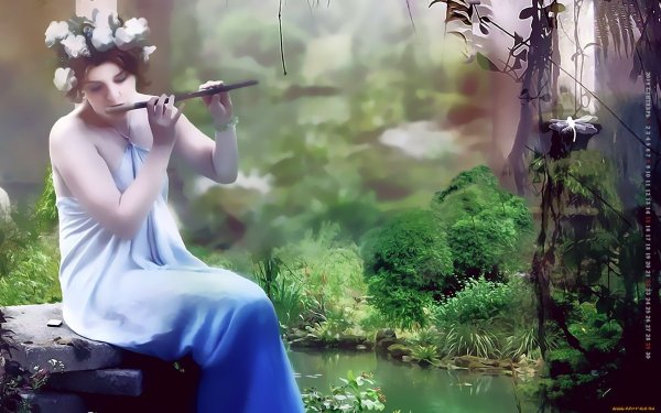 Девушка с флейтой в лесу