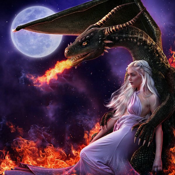 Картина дракон и девушка