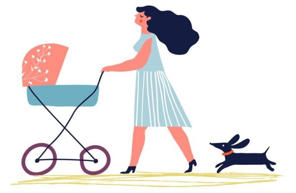 Мама с коляской и собакой
