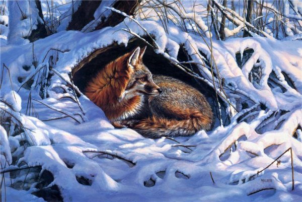 Зимний пейзаж с животными