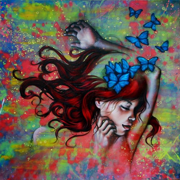 Картина девушка с бабочками