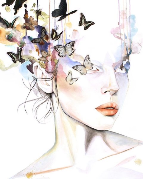 Картина девушка с бабочками