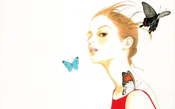 Девушка отпускает бабочку