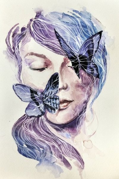 Картина девушка с бабочками