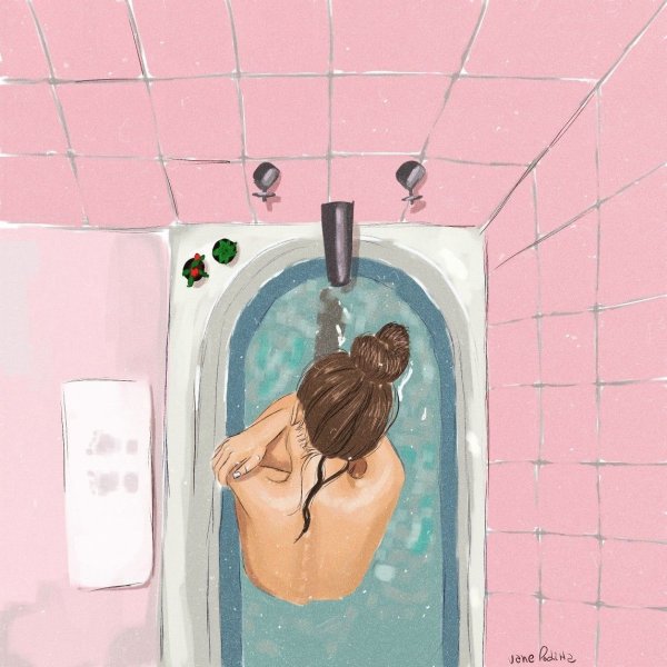 Рисованная девушка в ванной
