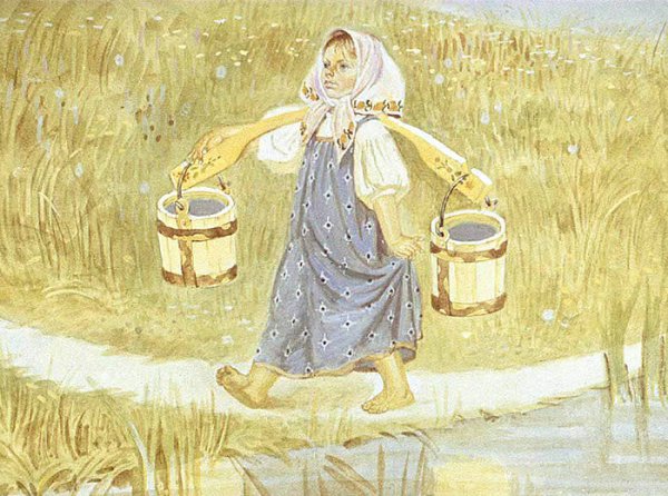 Баба с коромыслом и ведрами