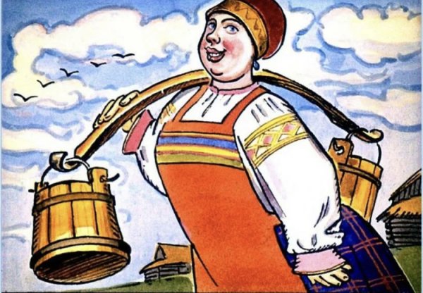 Женщина с коромыслом и ведрами