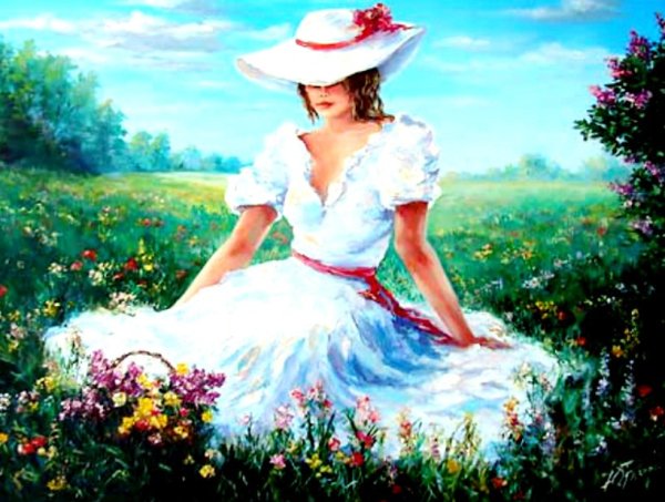 Девушка на лугу картина