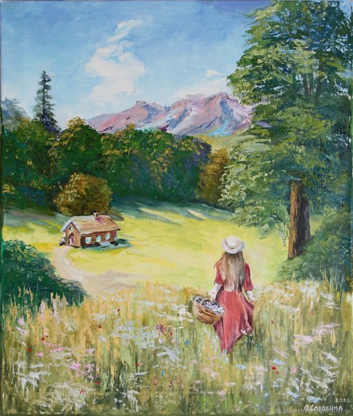 Девушка на лугу живопись