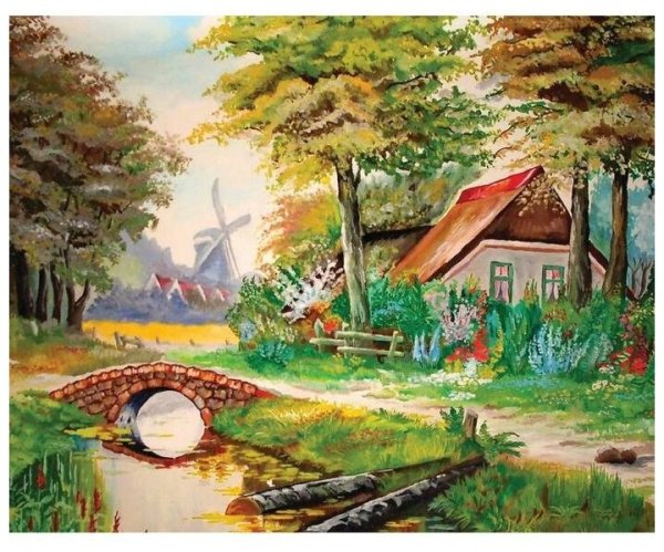 Домик в лесу гуашью