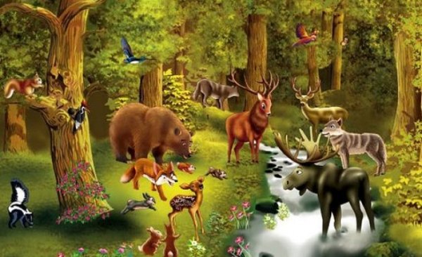 Лес с дикими животными