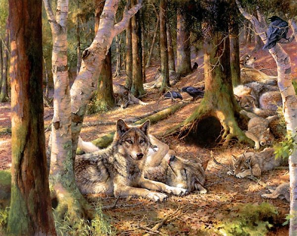 Картина семья Волков летом