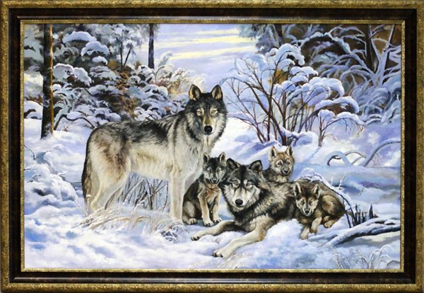 Волки зимой маслом живопись.