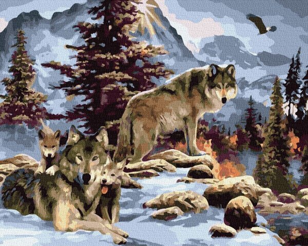 Волчья семья с волчатами