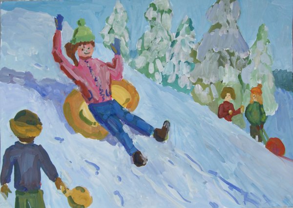 Зимние забавы гуашью