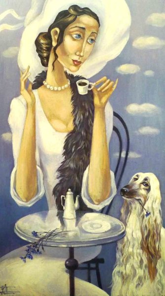 Рисованные женщина и кофе