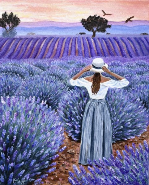 Девушка в лавандовом поле живопись