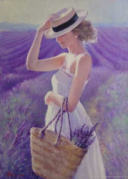 Девочка в лавандовом поле живопись