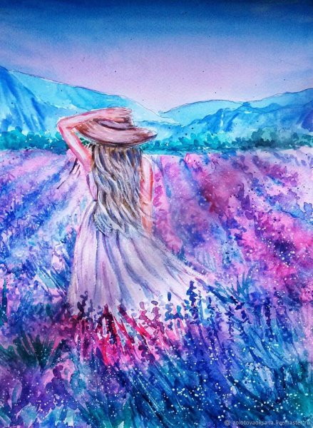 Девочка в лавандовом поле живопись