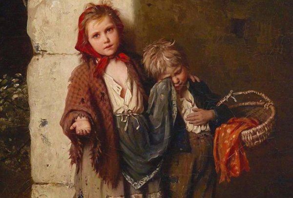 Люди подают нищему картины