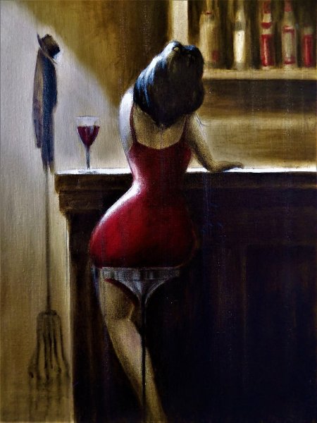 Картина женщина с бокалом