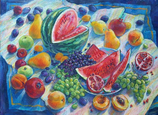 Тарелка с фруктами живопись