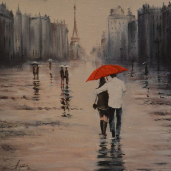 Парочка под красным зонтом