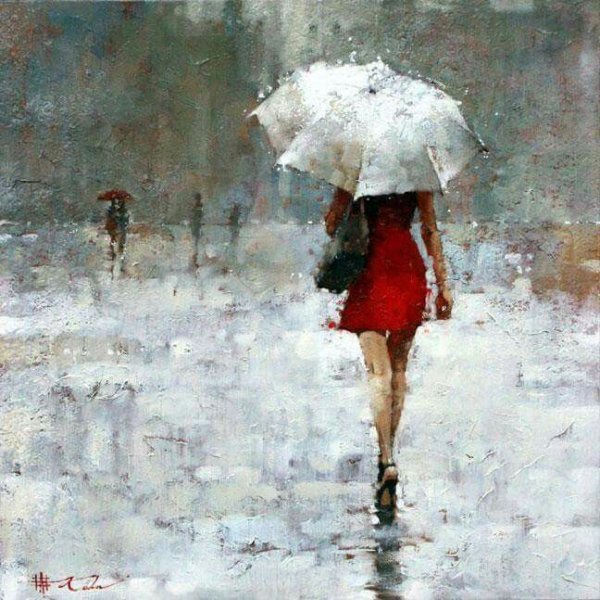 Пейзаж девушка под дождем