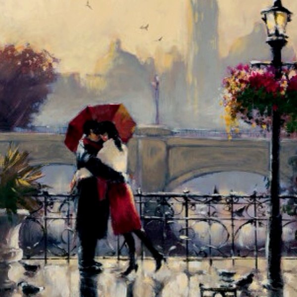 Девушки с зонтом на улицах Парижа живопись
